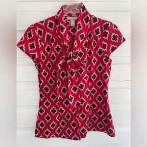 Banana Republic Fall Red & Burgundy Button Tie Top Blouse Size S / 2